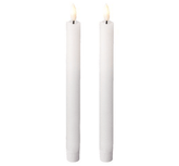 Lumineo LED Candle Lumineo LED Waxed Tapered White Dinner Candles 24cm Set of 2